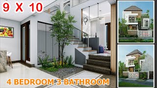 split level house design 9x10 Meter 4 Kamar 3 Toilet Garasi Rooftop Lahan 9x13 Meter [upl. by Jenifer893]