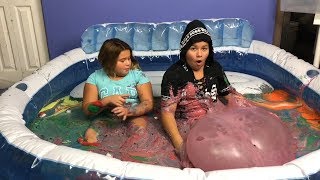 MIXING ALL OUR GIANT SLIMES IN A POOL  GIANT SLIME SMOOTHIE [upl. by Umeh]