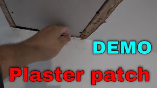 HOW TO PATCH CEILING amp PLASTER PLASTERBOARD PATCH SKIMMING DEMO SCRIM HALF TIME USED [upl. by Komarek260]