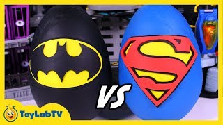 Giant Batman amp Superman Surprise Egg Opening with Fun Toys amp PlayDoh [upl. by Hoffman660]