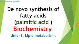 De novo synthesis of fatty acids palmitic acids  Lipid metabolism  Biochemistry  notes [upl. by Nova]