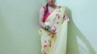 net saree draping styles for beginners  yellow colour net saree wearing for beginners [upl. by Ledif]