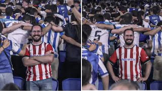 An Athletic Club fan kept smiling while Real Sociedad supporters did the Poznan around him😍 [upl. by Bree]