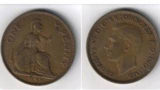 UK 1938 ONE PENNY Coin VALUE  REVIEW  King George VI [upl. by Wilkins591]