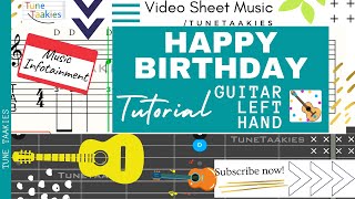 Happy Birthday to You  Guitar Left Handed with Sheet MusicTablature Tutorial  Tune Taakies [upl. by Yenitsed934]