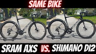 WHAT BIKE IS LIGHTER SHIMANO 12 SPEED ULTEGRA Di2 vs SRAM FORCE AXS 12 SPEED SAME BIKE [upl. by Yrrab]