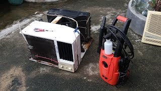 Cleaning a 20year old air conditioner with pressure washer [upl. by Nnyluqcaj]