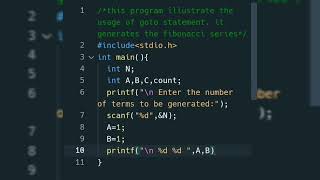 fibonacci series program in C by goto computerprogramming python code coding [upl. by Nena]