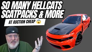 So Many Mopar At Auction Hellcat ScatPack Cheap Copart Walk Around [upl. by Relyhcs496]