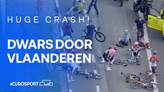 💥 HUGE CRASH in Dwars door Vlaanderen wipes out Wout van Aert Mads Pedersen and Biniam Girmay 🤕 [upl. by Dulciana616]