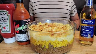 BIG HOMEMADE SHEPHERDS PIE WITH APPLE GRAPE DRINK MUKBANG EATING SHOW [upl. by Lavona]