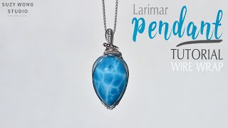 Larimar Pendant Tutorial Wire Wrap Simple Pendant Jewelry Tutorial How to make [upl. by Renault]