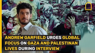 Andrew Garfield Urges Global Focus on Gaza and Palestinan Lives during Interview [upl. by Aicinad]