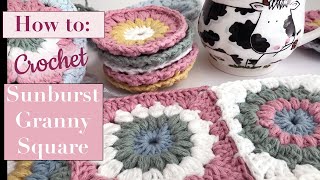 How to Crochet a Sunburst Granny Square and the quotJoin as You Goquot Method Easy [upl. by Lamak288]