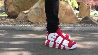 Supreme Nike Uptempo OnFeet Red Color way [upl. by Esaj]