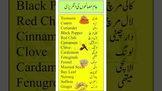 Top 15 Common Spices for Cooking with Urdu Meaning  Kitchen Spices Vocabulary  Smart Study Zone [upl. by Gnilyam]