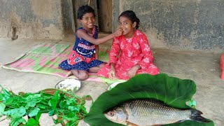 santali style cooking amp eating telakucha shak with rohu fish curry by tribe girlsvillage food [upl. by De490]