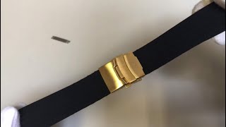 Black Rubber Silicone Replacement Watch Band Strap Gold Double Lock Buckle 4011G [upl. by Fenn]