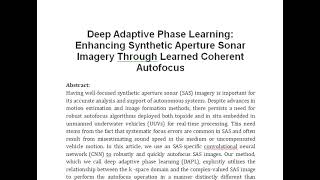 Deep Adaptive Phase Learning Enhancing Synthetic Aperture Sonar Imagery Through Learned Coherent Aut [upl. by Rhu]