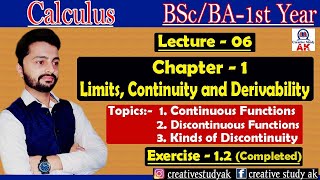 Continuous And Discontinuous Function  Kinds of Discontinuity Calculus  BscBA 1st year  By Ak [upl. by Mis]