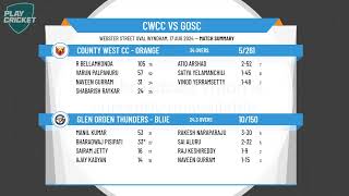 Melbourne Cricket AssociationWestOne DayDiv BRd10CountyWestCCOrange vs GlenOrdenThundersBlue [upl. by Alodee]