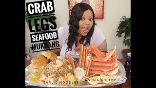 Crab Legs Seafood MUKBANG Garlic shrimp Garlic noodles eating show [upl. by Yesdnil841]