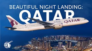 Beautiful Night Landing in Doha Qatar [upl. by Einahpts93]