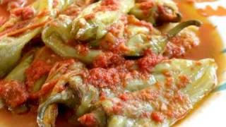 GreekFoodTv☼ Sauteed Green Peppers in Tomato Sauce HD [upl. by Li]