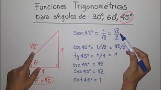 Funciones Trigonométricas para ángulos de 30° 60° 45° [upl. by Yttiy]