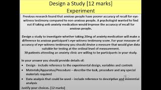 Design a Study 12 marks Experiment A level Psychology AQA [upl. by Sudderth]