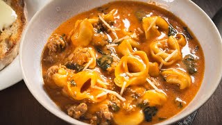 SAUSAGE TORTELLINI SOUP Cozy Up to a Savory Bowl of This Soup amp Immediately Feel Better [upl. by Myke]