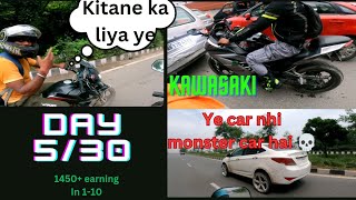 day 5 30 days earning challange kawaski 😻 riding k time chakar aagaye 💀roderage bikersafety [upl. by Helm31]