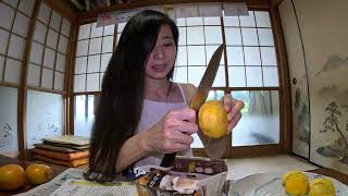 【LIFE in JAPAN】QUICK COOK cutting Persimmon KAKI from farmlife as a Japanese woman in Japan [upl. by Awhsoj452]