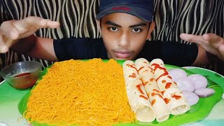 spicy Maggie and Three eggs rolls or onion and Tomat sauce eating 🤤😋mukbang eating food video [upl. by Ermine]