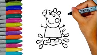 COME DISEGNARE E COLORARE PEPPA PIG CHE SALTA NELLE POZZANGHERE DI FANGO👏👏🐷😍 [upl. by Inalan]