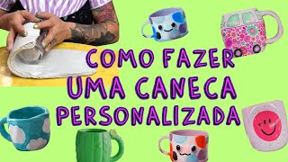 Como fazer uma caneca DECORATIVA de argila ou cerâmica fria [upl. by Arvid]