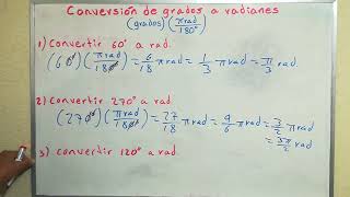 Conversión de grados a radianes explicado paso a paso ejemplos 1 2 y 3 [upl. by Ainel]