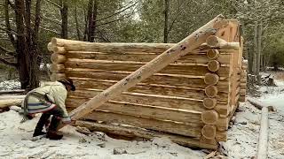 From The First Log to the First Fire in the Rumford Fireplace FULL LOG CABIN BUILD  WOODWORKING [upl. by Anaibaf]