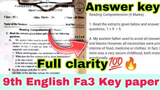 💯9th english fa3 Question Paper 2024 with Answer keyap fa3 9th class english Answer key 2024🔥 [upl. by Kaleena]