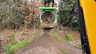 Excavator rotary screening bucket cleaning gravel on a JCB 57t digger [upl. by Tally309]