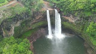 Wailua Falls Kauai Hawaii  dramatic drone flyover [upl. by Irpac]