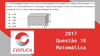 Matemática Cotuca 2017  Questão 18  Vestibulinho [upl. by Carlson]