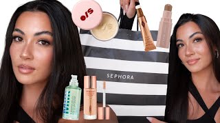 HUGE Sephora Haul trying the most viral makeup  Full Face of All the Products [upl. by Dellora]