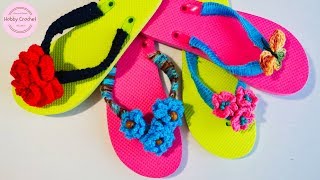 Sandalias de playa decoradas a crochet facil paso a paso [upl. by Wilburn]