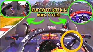 Lo Que No Viste Checo Pérez Felicitando a Verstappen y Tsunoda  Gran Premio Japón [upl. by Ahseekat]