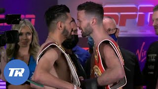 Jose Ramirez amp Josh Taylor Make Weight Have Heated Faceoff Undisputed Fight Tomorrow on ESPN [upl. by Aihsekat]