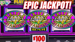 TRIPLE DOUBLE DIAMOND EPIC JACKPOT 💎 HIGH LIMIT 400 BETS ➜ TRIPLE TRIPLE TRIPLE SEVEN SEVEN [upl. by Hessney]