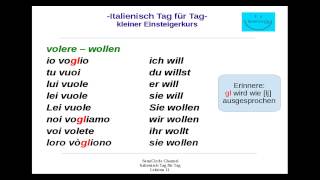 Italienisch für Anfänger Lektion 11 Aussprache gl gn Verben volere sapere [upl. by Irmine]