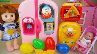 Surprise eggs and Baby doll Refrigerator kitchen toys play [upl. by Ylrebmi]