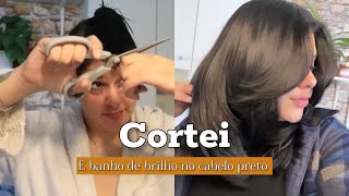 Cortei meu cabelo sozinha em casa e banho de brilho em cabelo preto🎀✂️💇🏻‍♀️ Elen Mayra [upl. by Malliw]